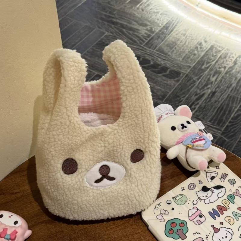 

Cute retro relaxed bear explosive autumn and winter lambswool embroidered handbag commuter versatile bag portable handbag
