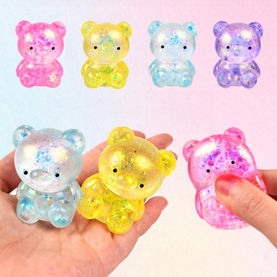 Clear Bear Squeeze Toy Stress Relief Glitter Bear Stress Sugar Ball Sensory Toy Soft Slow Rising Decompression Fidget Toy