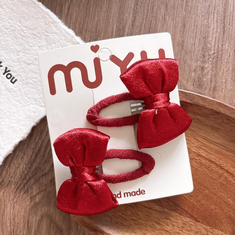 1Pair New Year Cute Red Bow Hairpins Children Girls Hair Clips Pin Barrettes Accessories Hairclip Headwear Headdress Ornament