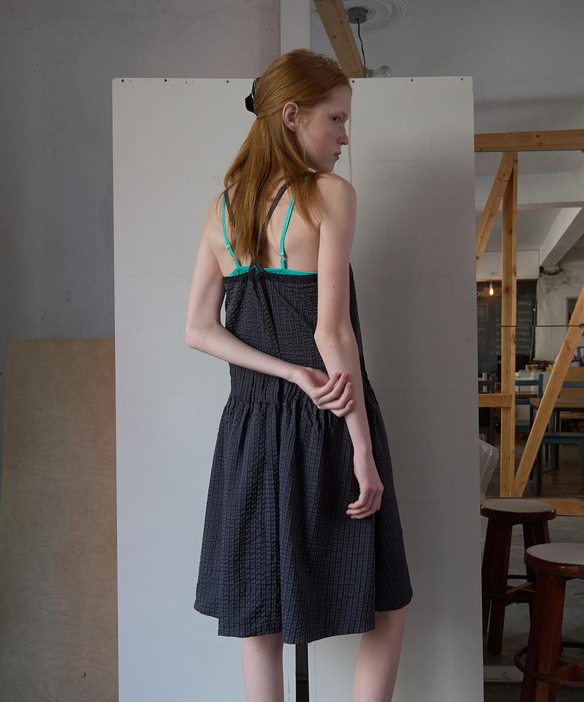 Nokeontencheu 381. Salty Stripe Dress _ Charcoal