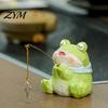Resin Fishing Cat Frog Panda Figurines Leisure Frog/Cat/Panda/Bear Statue Ornaments, Clear Mini Vases Miniature Unique Animal Themed Home Decor