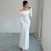 Women Off Shoulder Bodycon Maxi Dress Formal Long Sleeve Evening Gown Ruched Club Party