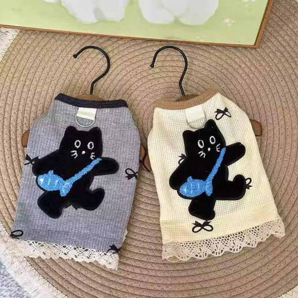Breathable Waffle Pet Vest Cat Pattern Cat Hoodie Dog Sleeveless Vest Pet Short Sleeve Daily Use