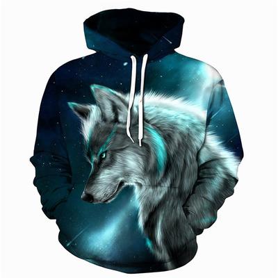 Nadrozmerné pánske mikiny s kapucňou Ferocious Animal Wolf 3D tlač Ice Series Pulóver s dlhým rukávom Mikiny s kapucňou Streetwear Tops