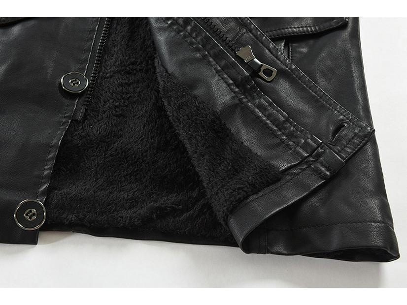 Men's Stand Collar Leather Jacket - Autumn/Winter 2021, Mid-Length, Loose Fit, Plus Velvet, Plus Size, PU Leather.