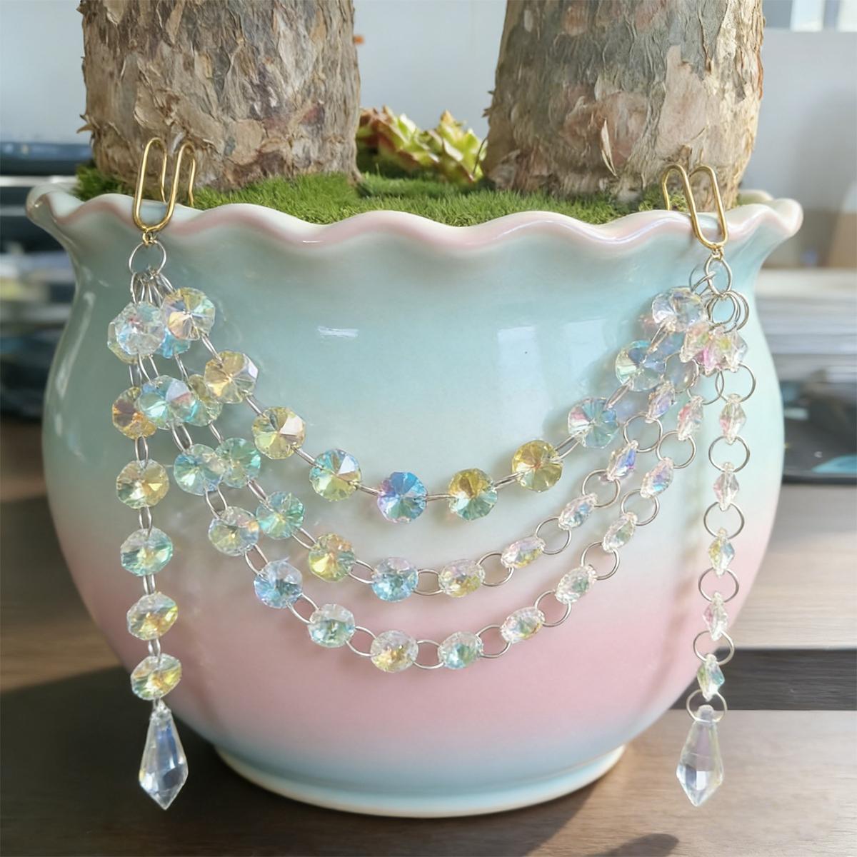 Crystal Hanging Decorations, Flowerpot Sun Catcher Ornaments, Sun Catcher Light-Catching Garden Decorations, Bohemian Style Garden Decor