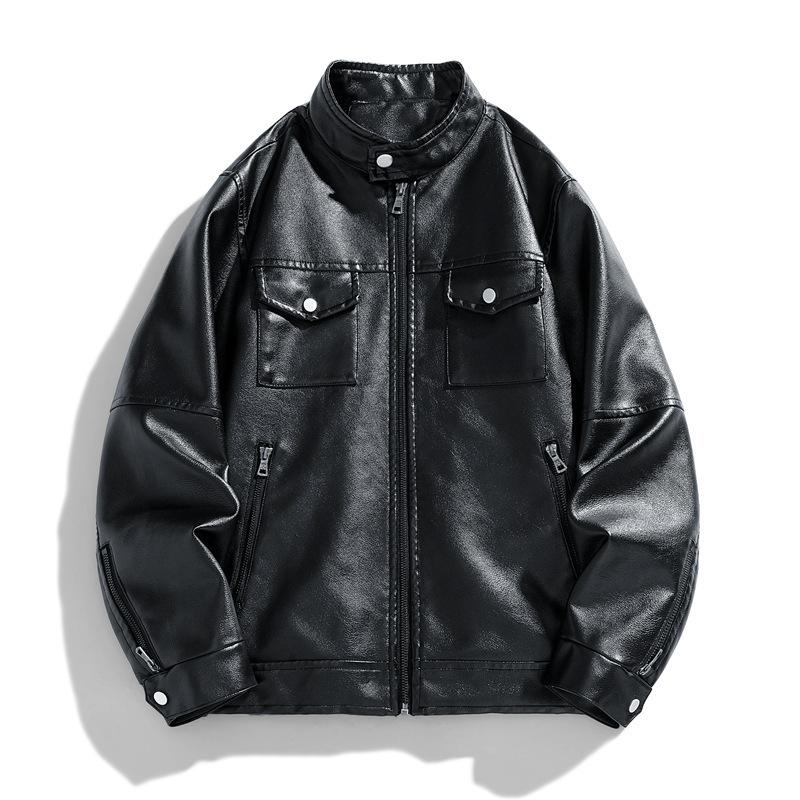 New leather jacket men's PU leather jacket single clothes casual jacket trend slim handsome youth
