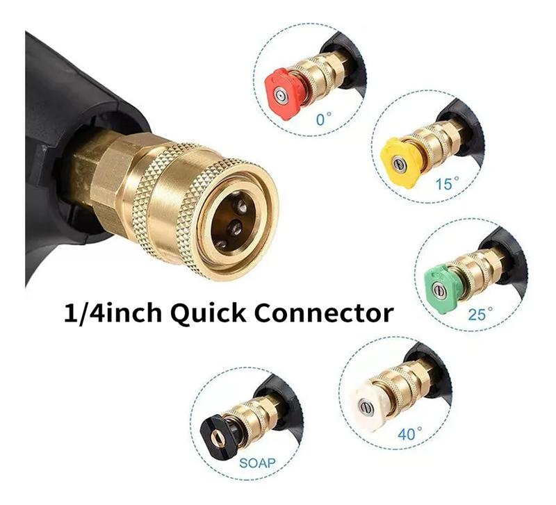 4350PSI Pure Copper High-Pressure Car Wash Nozzle for Professional Car Wash Shops with 1L Foam Spray Gun 1/4" Quick Nozzle Set