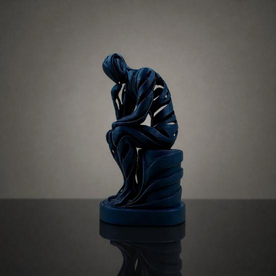 Abstract Thinker Ornament 3D Printed Matte White Sculpture Living Room Sculpture for Desktop