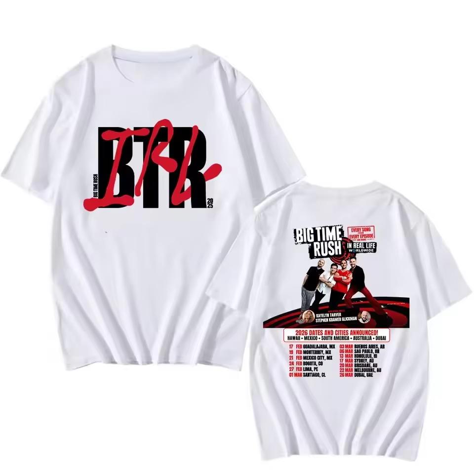 BTR IN REAL LIFE WORLDWIDE 2025 TOUR TEE Maglietta Rock Band Big Time Rush Vestibilità Larga Casual Uomo Donna Maglietta Abbigliamento con Stampa Grafica
