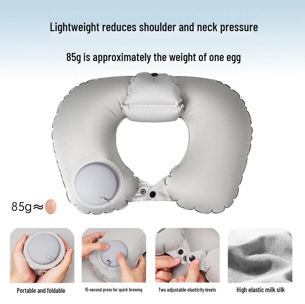 Inflatable U-shaped Travel Neck Pillow - Portable, Ergonomic, Height-Adjustable, Storable Milk Silk Design