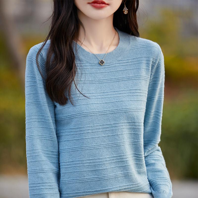 Women's Fashion Casual Fall Winter Solid Color Print Long Sleeve O-Neck Sweaters