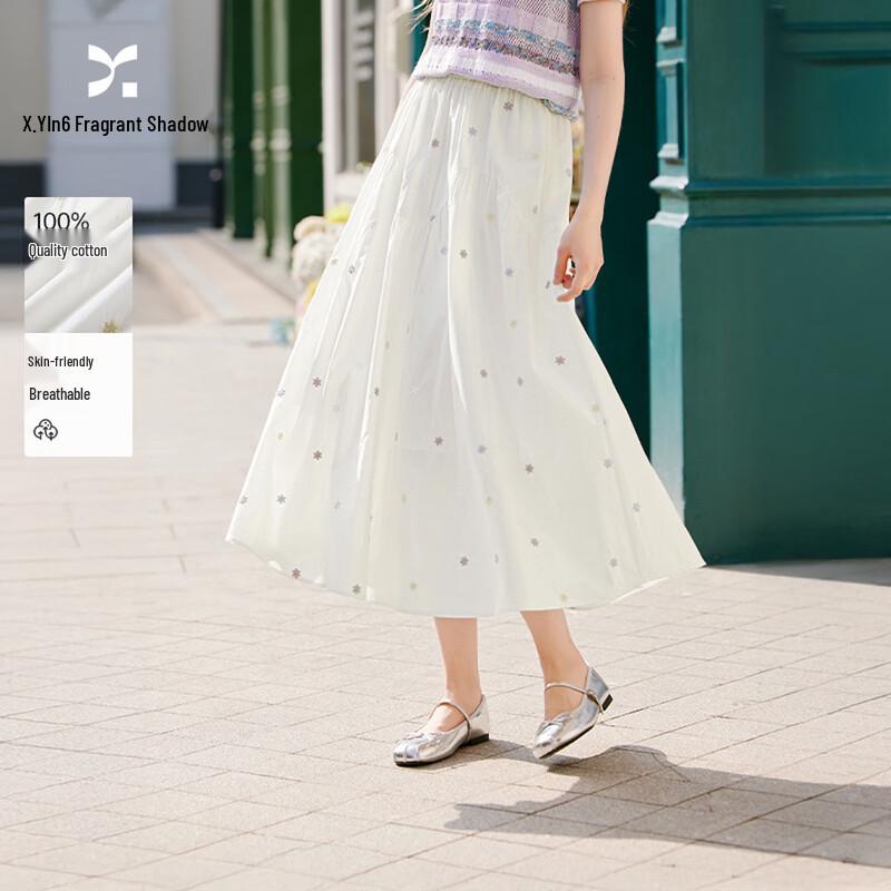 Floral Embroidered High-Waist A-Line Midi Skirt S