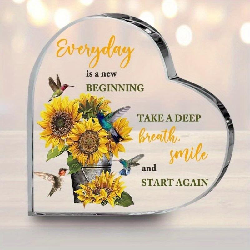 Mom/Bestie Gift: Sunflower Acrylic Plaque (Heart) – Christian Flower Bird Sign – Motivational Home/Table Decor.