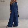 ZANZEA Women Slit Hem Long Blouse with Long Pants Elegant Casual Long Sleeve Two Piece Suit Sets