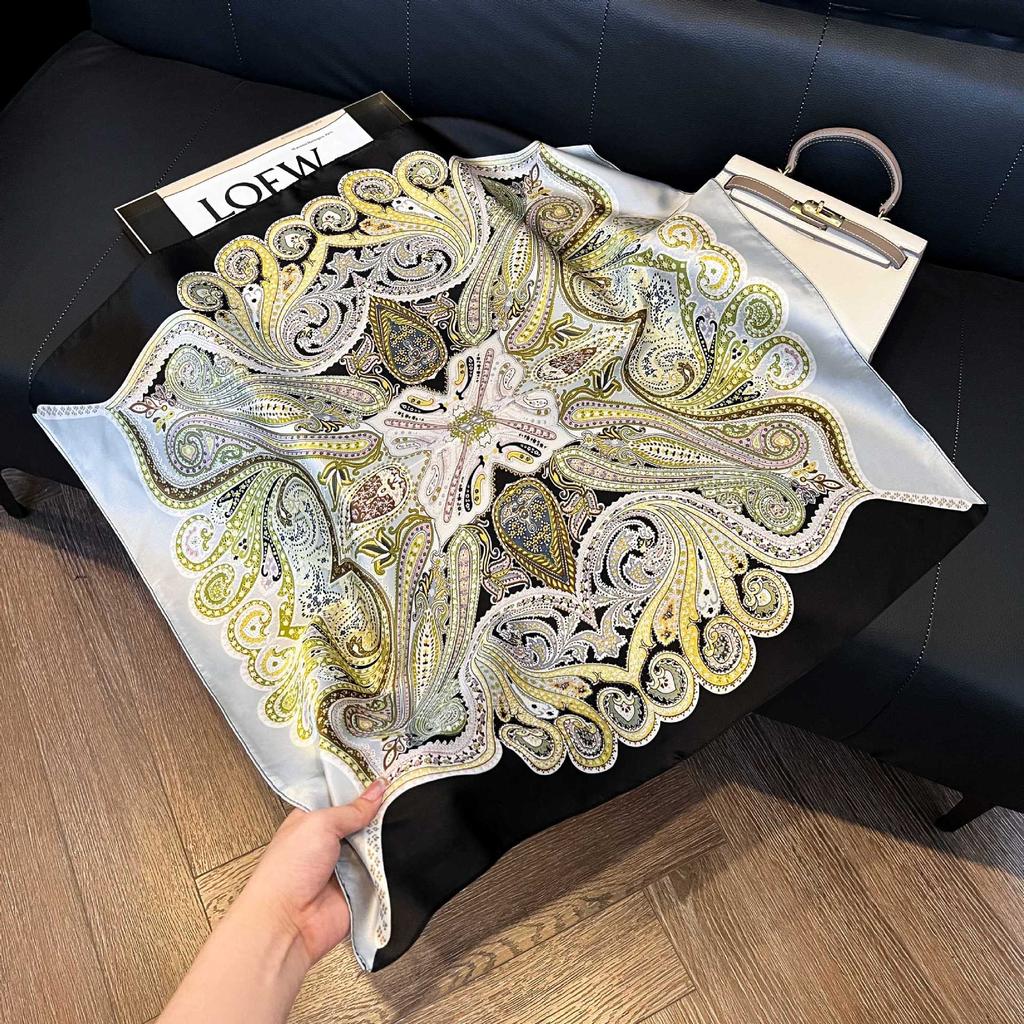 European and American style scarf square scarf imitation silk 71cm retro cashew print literary headband suit with decorative scarf