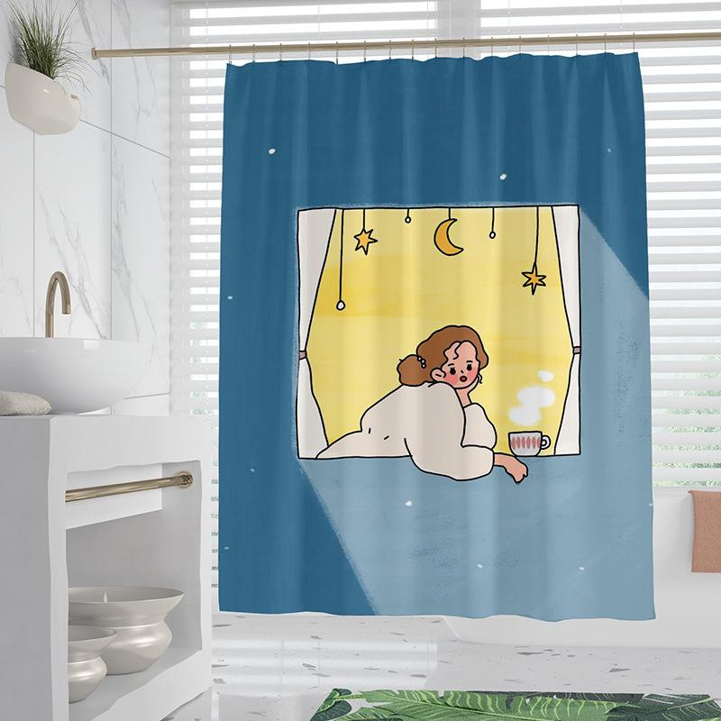 Cartoon Minimalist washable Dirt-Resistant Shower Curtain Shower Head waterproof Polyester Bath Curtain For Home Decor