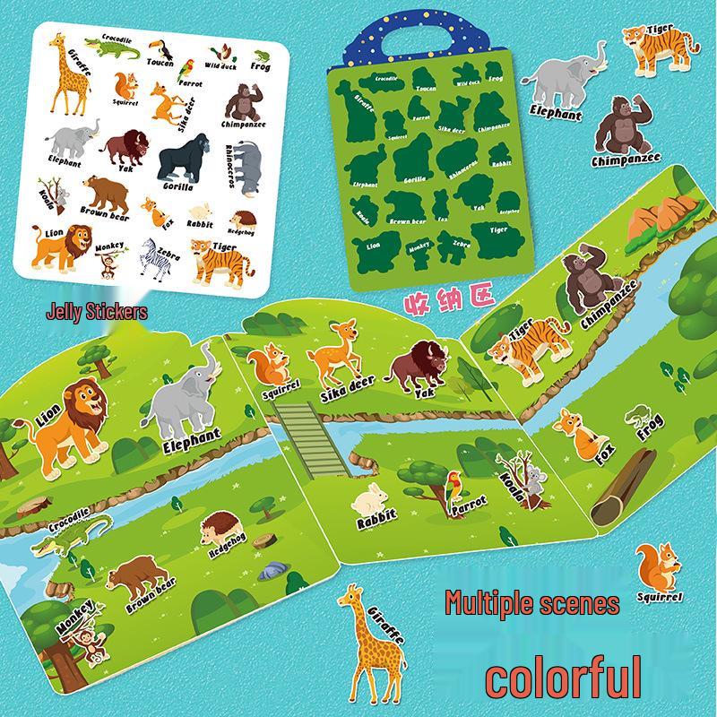 Children's Interactive Sticker Book: Creative Scene Handbag with Jelly Stickers and Cognitive Puzzles