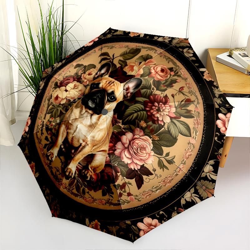 Dog pattern, automatic folding umbrella, portable and foldable design, 8 ribs, a Christmas or birthday gift.