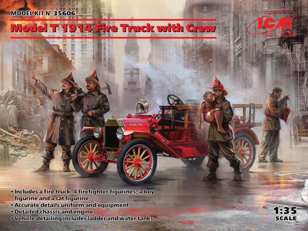 ICM Scale Model T Ford 1914 Fire Engine with Crew Plastic Model Kit 35606 1/35