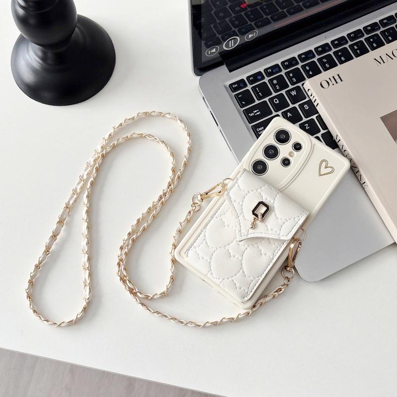 

Strap Wallet Case for Samsung Galaxy S25 Edge S21 FE S22 S23 Plus S24 Ultra A16 A17 Card Metal Crossbody Lanyard Rope Love Cover S25 Edge
