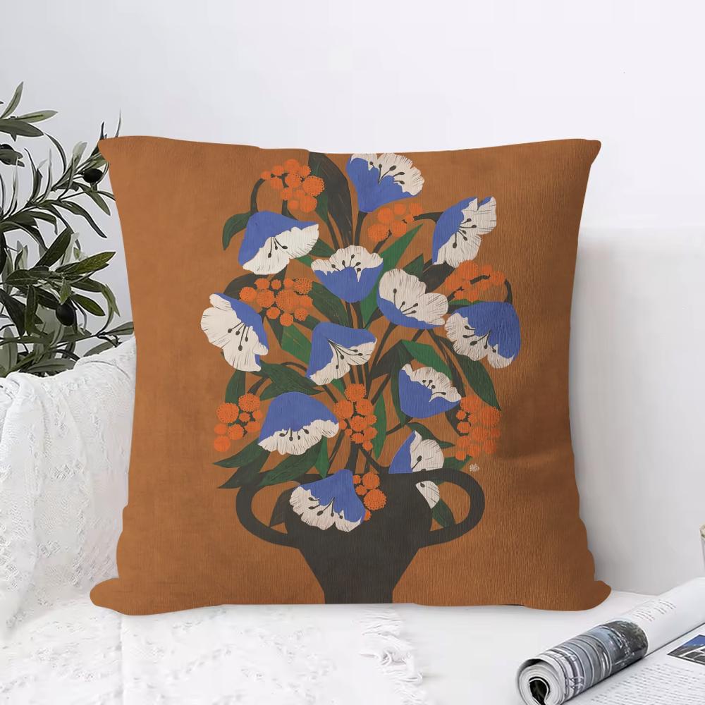 Vintage V-vase Print Pillow Case Square Pillow Bedroom Sofa Leisure Comfort Cushion Living Room Home Decoration