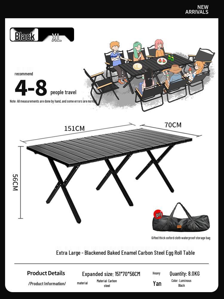 Folding Metal Carbon Steel Roll-up Camping Table and Chair Set