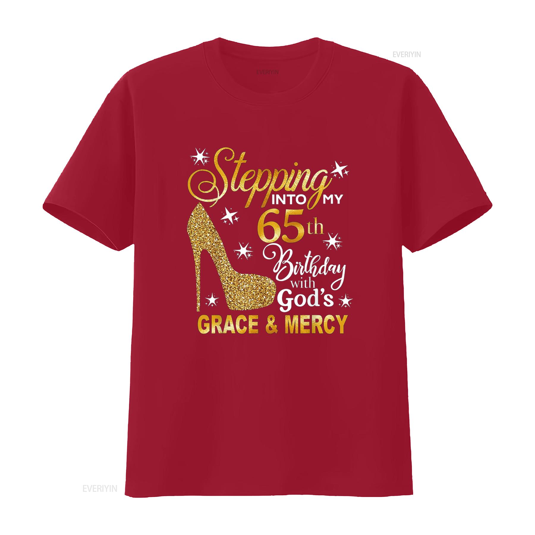 Stepping into my 65th birthday with God s grace Mercy T Shirt vintage Washed homme streetwear fashion Slightly Soft S
