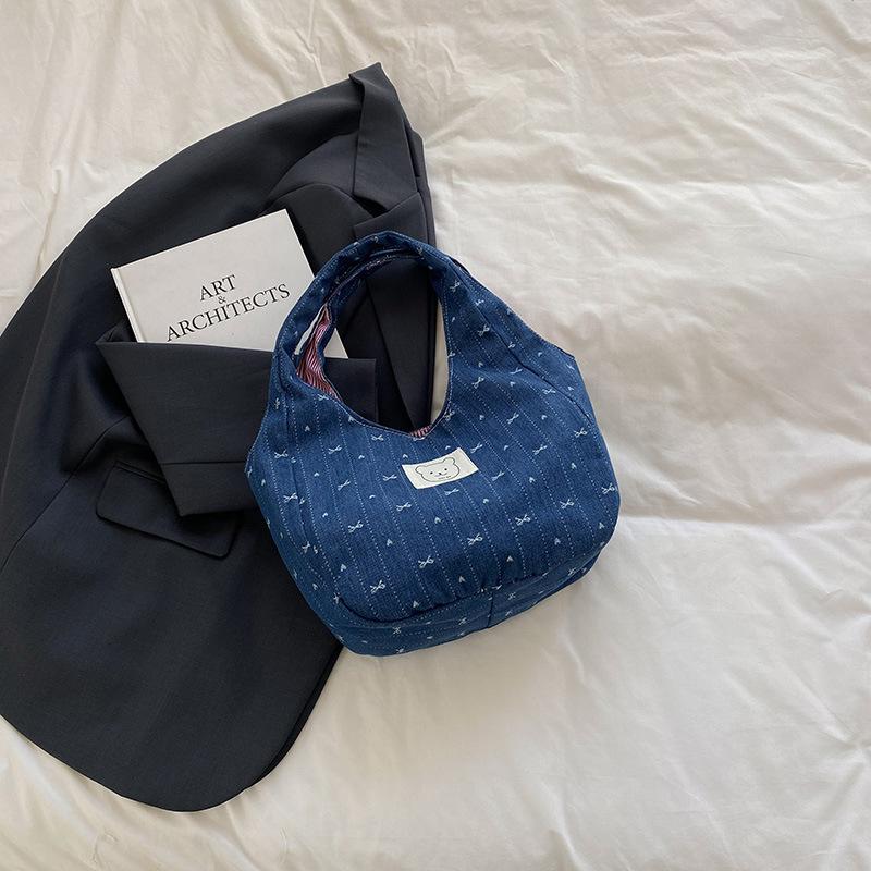 

Джинсовая сумка-жилет с принтом бантиков большой вместимости, женская, для студентов, для книг, ручная сумка, на плечо, большая вместимость, для покупок синий