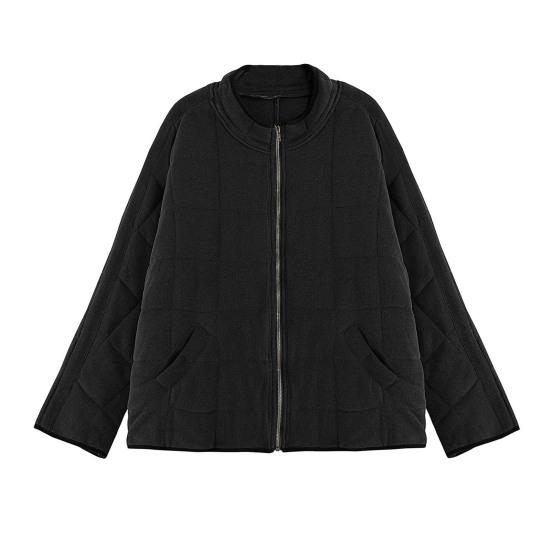 Women's Quilted Puffer Jacket Lightweight Zip Up Padded Down Coat Winter Warm Long Sleeve Outerwear with Pockets