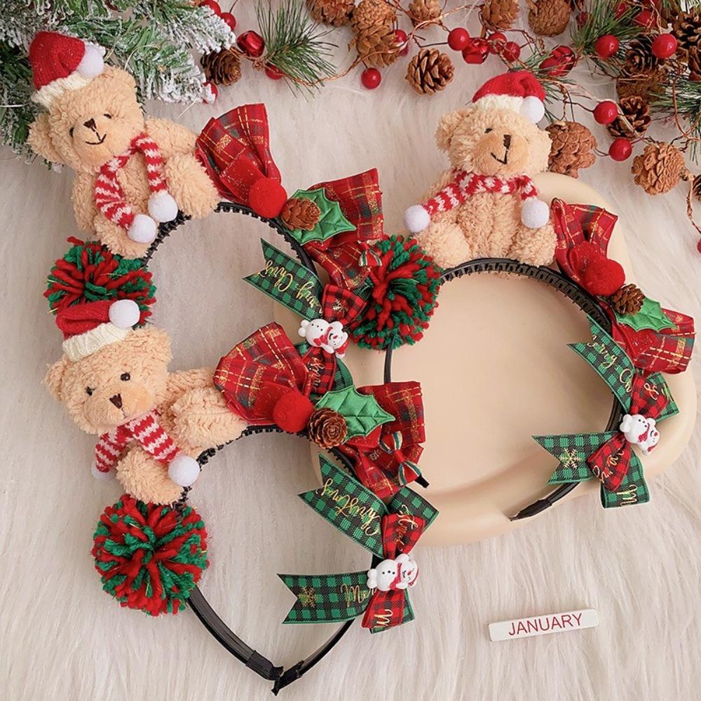 Bear Children Headwear Fluffy Plush Bow Hair Accessories Cute Christmas Headband  Christmas Gifts