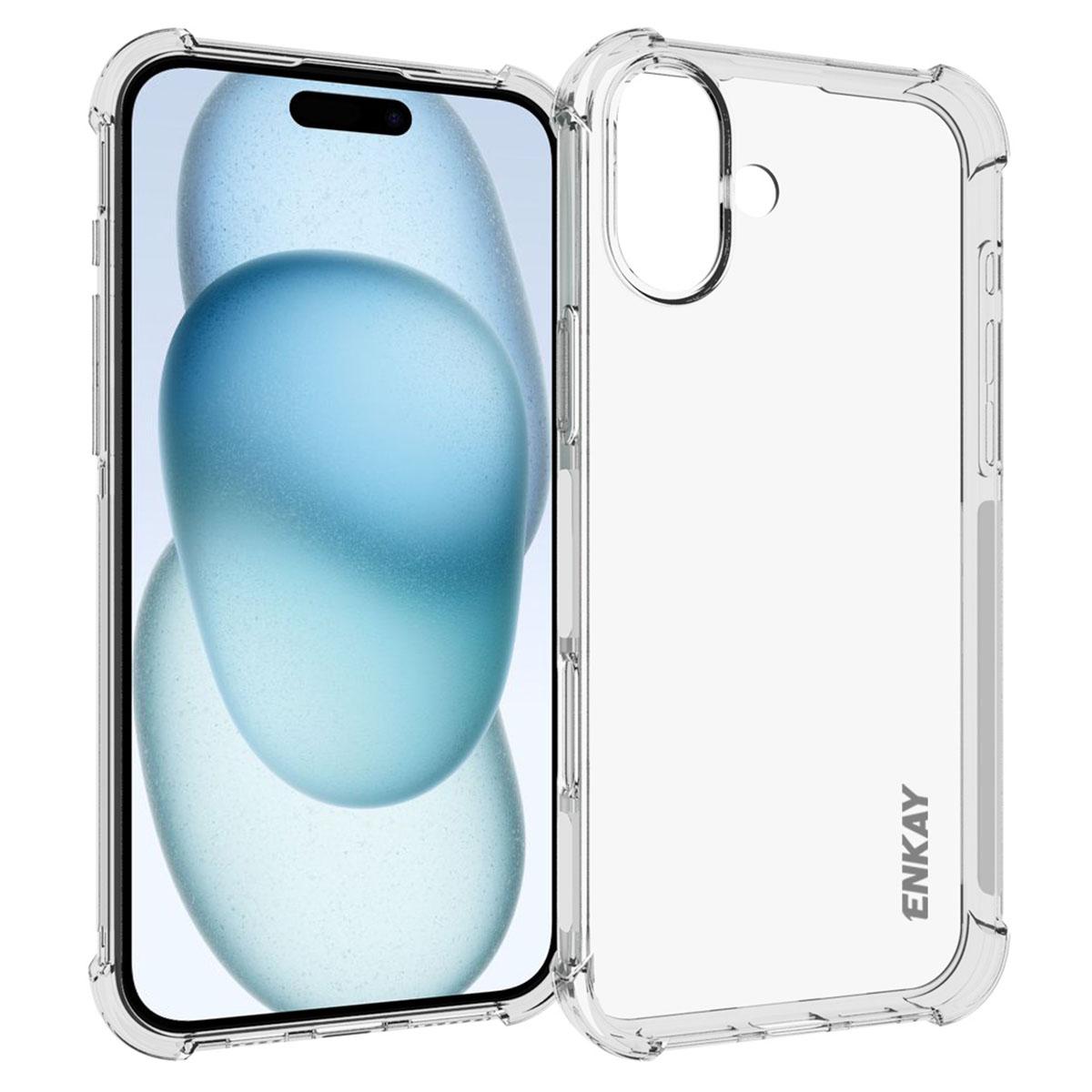 

ENKAY HAT PRINCE For iPhone 16 Plus Clear Case Anti-Drop Corners Protection TPU Phone Cover A