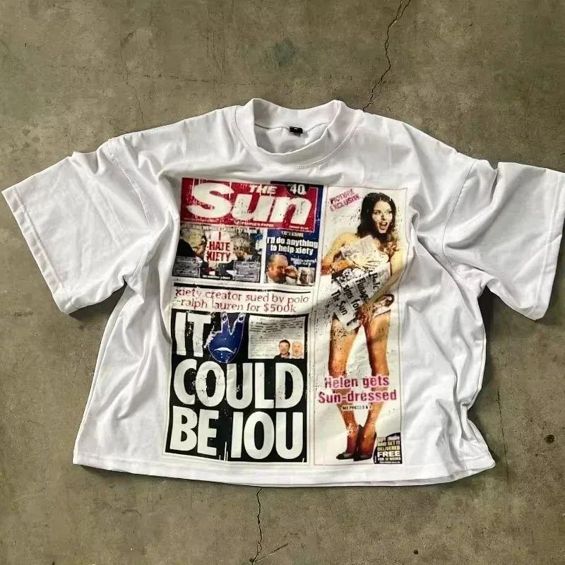 Vintage American High Street Bedrucktes Kurzarm Y2K Sporttop Trend Bedruckte Baumwolle Lässiges Lockeres T-Shirt Unisex