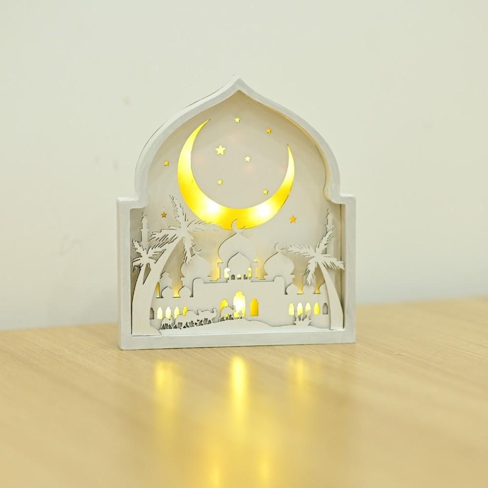 Creative Night Light Ornament LED Eid Wooden Decoration Handmade Eid Desktop Ornament  Scene Layout