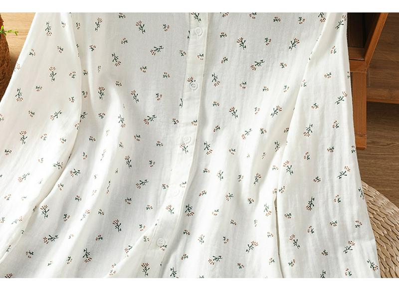 Soft Cotton Floral Print Long Sleeve Shirt with Ruffled Collar