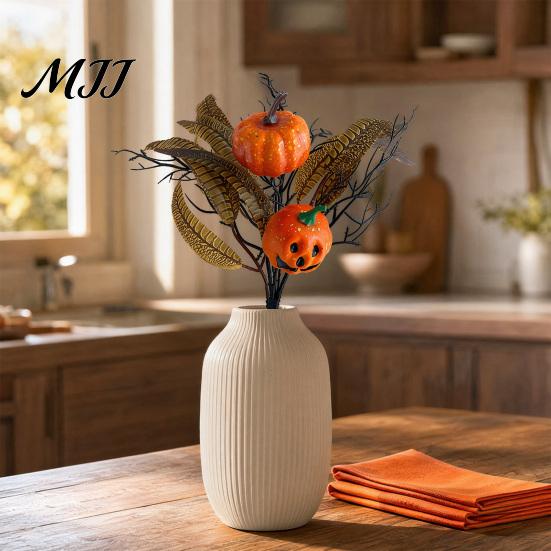 Black And Orange Bouquet Halloween Flowers Decorations, Artificial with Pumpkin Rose Eucalyptus Maple Leaf Autumn Harvest Floral Stems, Indoor