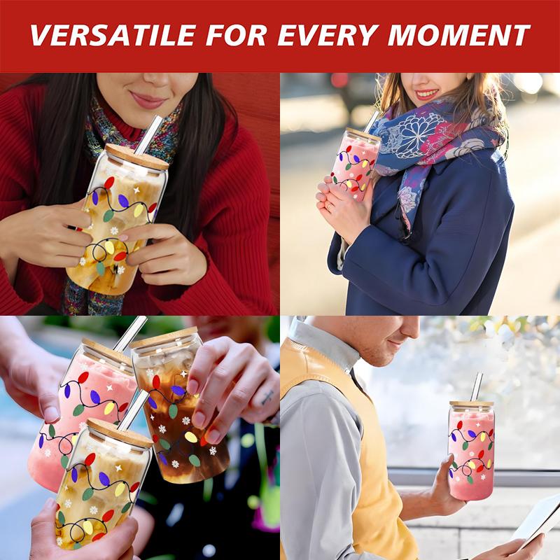 Color Changing Christmas Cup,Cute Color Changing Glass,Reusable Ice Coffee Travel Mug,18Oz Capacity With Lid And Straw
