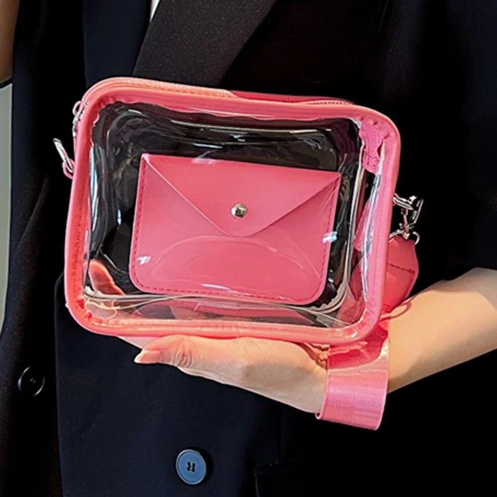 

Летняя женская сумка-тоут из ПВХ, прозрачная прозрачная сумка для стадиона, модная портативная простая элегантная регулируемая сумка с небольшим кошельком для карт розовый