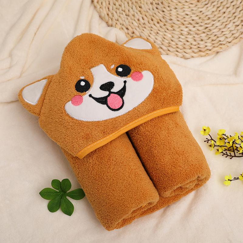 New Spring and Autumn Baby Newborn Swaddling Baby Wrapping Towel Cute Cartoon Cuddle Coral Velvet Hooded Bath Towel