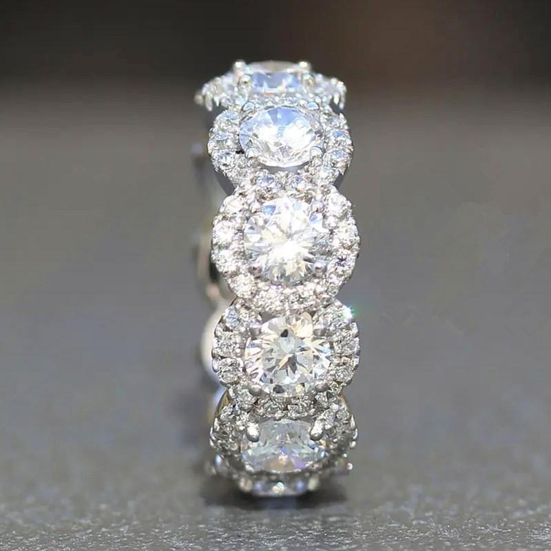 Huitan Bling Bling Cubic Zirconia Rings Micro Paved Round CZ Promise Love Ring  Accessory for Women Wedding Bands Jewelry