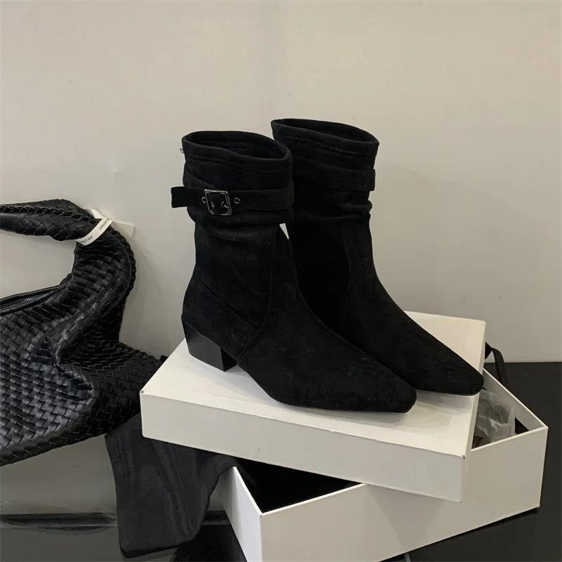 Autumn Winter Thick Heels Women Western Ankle Boots Fashion Pointed Toe Stripper Party Shoes Zapatos De Mujes