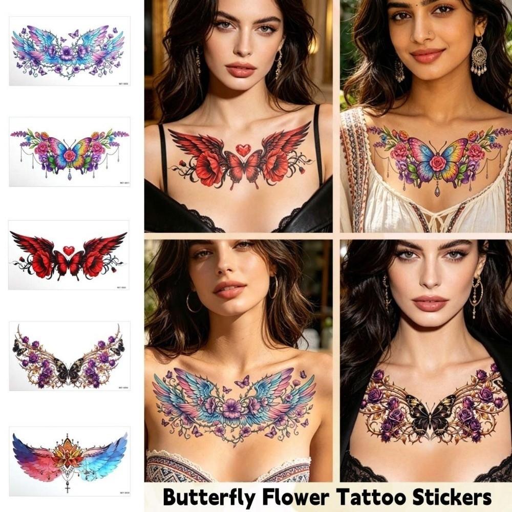 3D Texture Floral Body Art Sticker Crown Cross Wing Temporary Tattoo Instant Decals Music Festival
