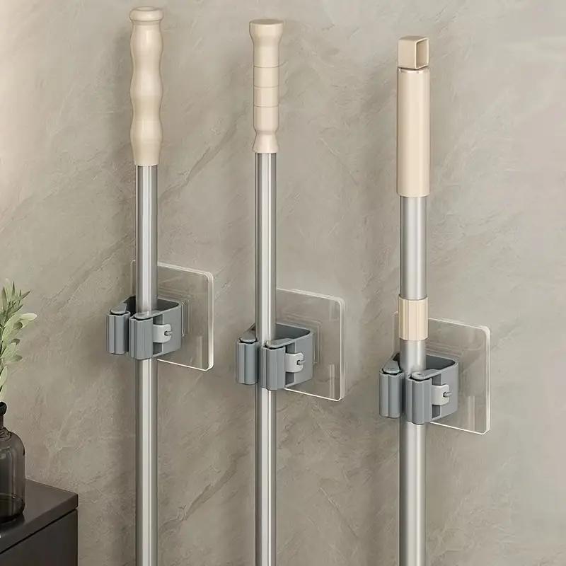 6BUC - Clemă puternică pentru mop cu scripete fără urme, suport pentru mătură suspendat fără perforare, cârlig pentru mop pentru baie, suport agățat cu cârlig adeziv