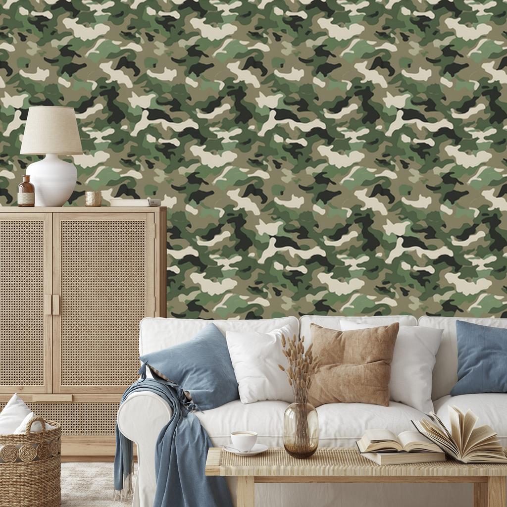 Military Camouflage Wallpaper Brown and Olive for Living Room and Bedroom 50x1000