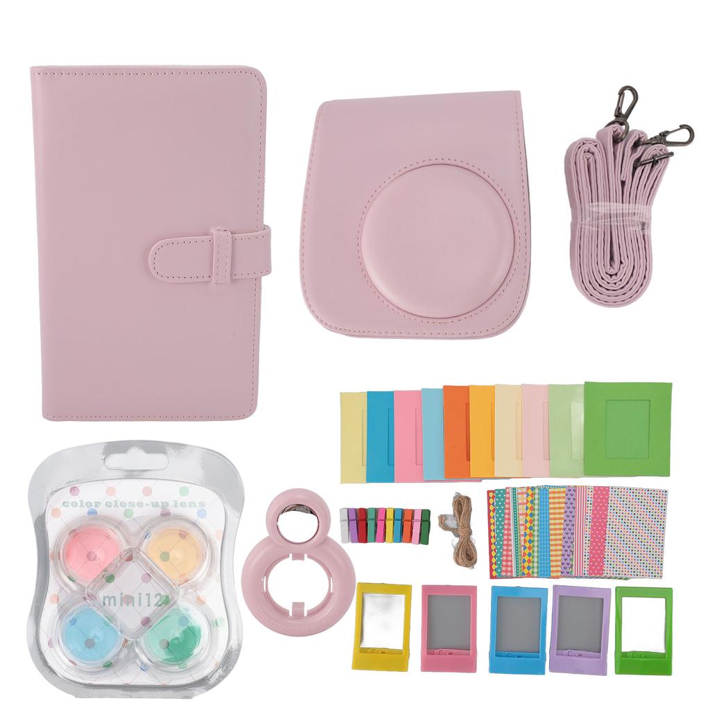 Instant Camera Protective Case with Photo Frames Album Shoulder Strap Selfie Mirror Filters Stickers for Fujifilm Instax Mini12