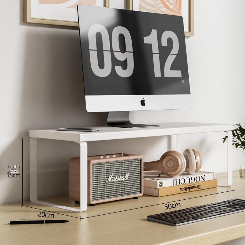 Desktop Monitor Riser Stand with Keyboard Tray and Storage Rack