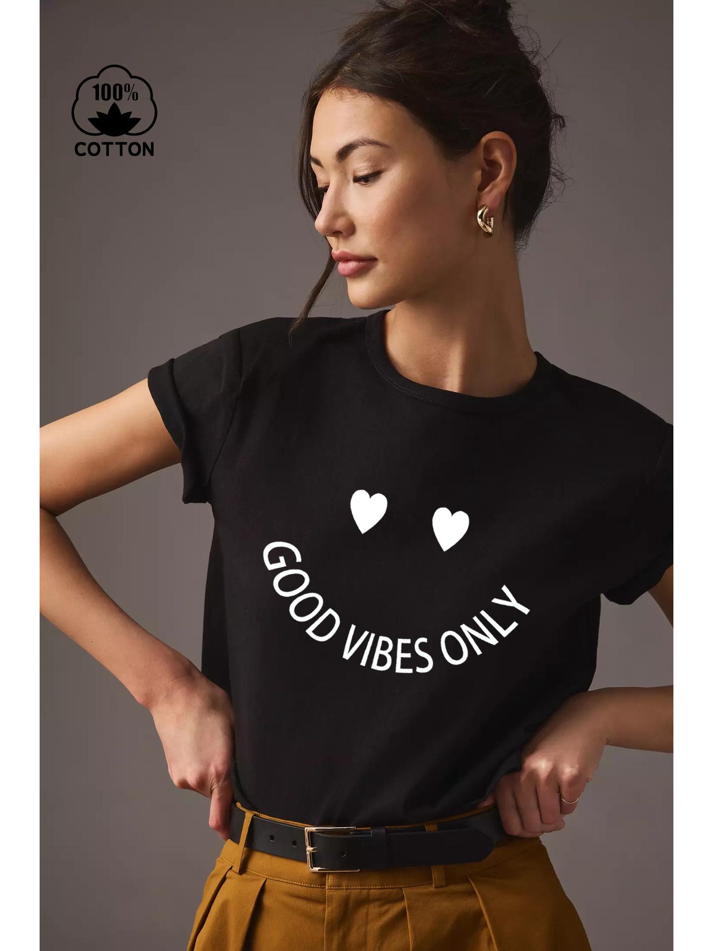 

Women s Black Pure Cotton Heart Letter Print Crew Neck T-Shirt XL чёрный