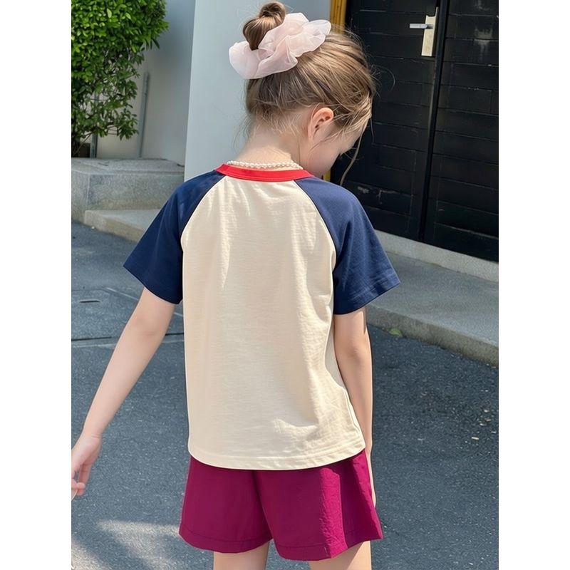 Trade Original Brand Children's Clothing Girls' Pure Cotton Short-Sleeved T-Shirt for Young Children with Cute Print Raglan Half-Sleeve for Summer