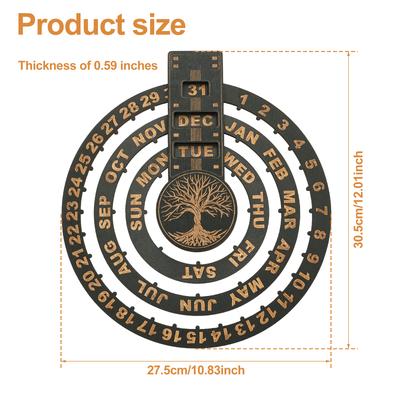 Rotating Circular Wall Calendar Wooden Hanging Circular Interactive Wood Disc Calendar Decorative Pendant for Home Decoration