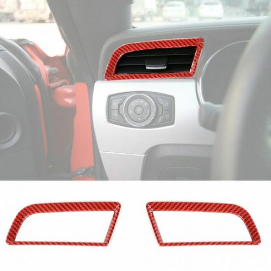 Dash Side AC Air Vent Outlet Frame Trim Cover for Ford Mustang 2015+ Red Carbon